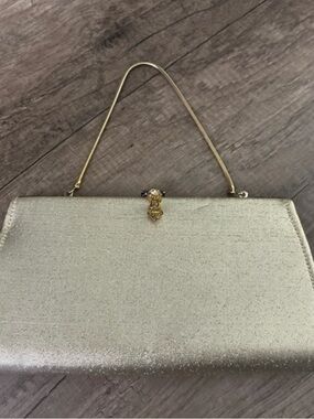 Vintage Gold Metallic Evening Clutch with Chain Handle